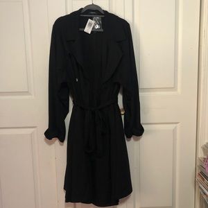 Button Up Ponte Knit Trench Coat with Tie Belt